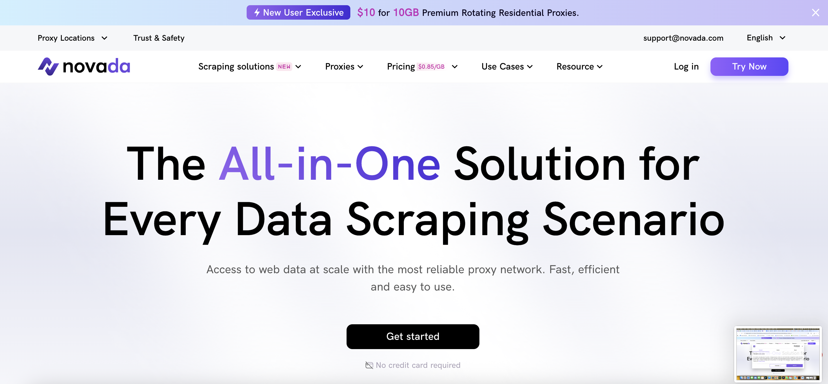 Novada Proxy Network interface dashboard
